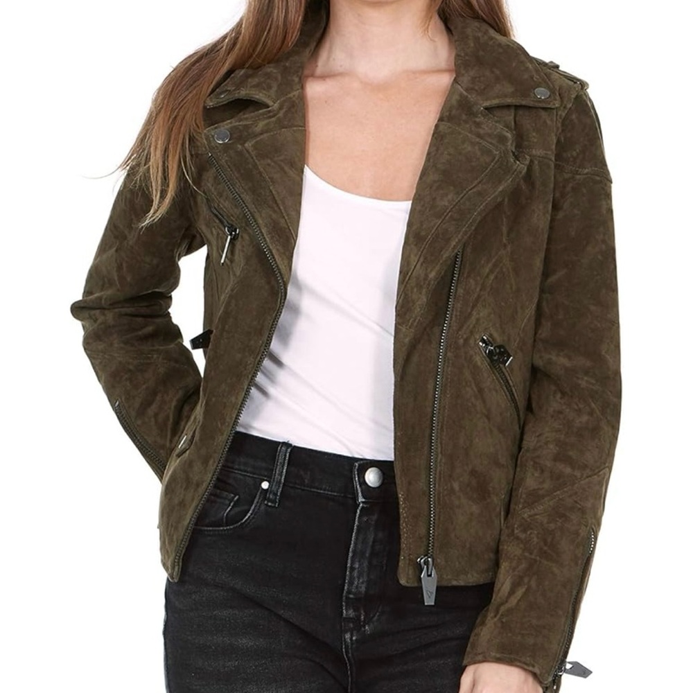 Silent New York by Blank NYC vegan suede moto jacket in tan light brown size m